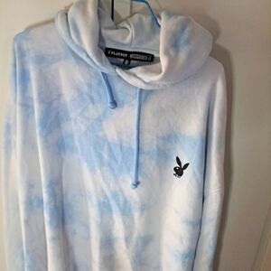 Missguided Playboy Hoodie SZ -L Oversized Longer Length Logo Tie Dye Bunny
